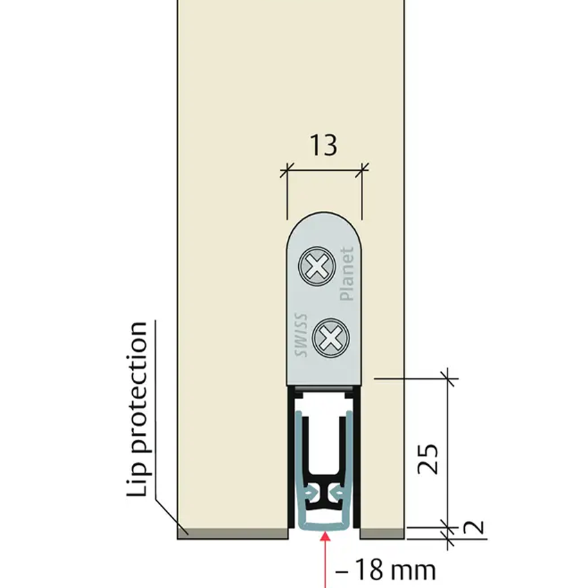 Planet KT 13x25 mm 48 dB Drop-Down Seal – Technical Section and Dimensioning